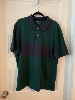 Joe Fresh Men's Green short sleeves Polo with Navy / teal Stripe